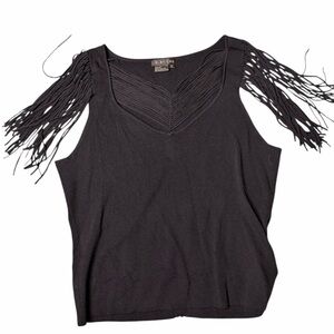 Elegant Black Fringe Tank Top